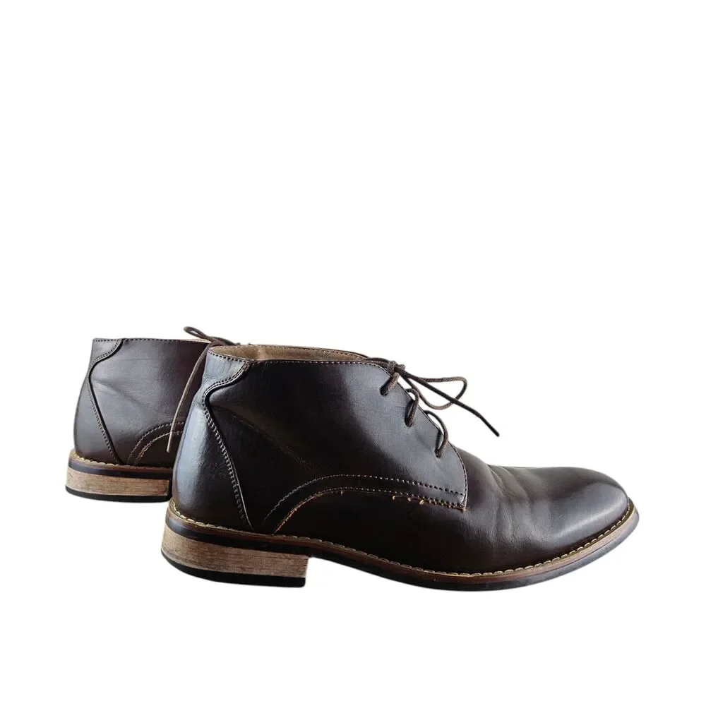Zriang Mens Brown Leather Round Toe Lace-Up Ankle Chukka Boots Size 8